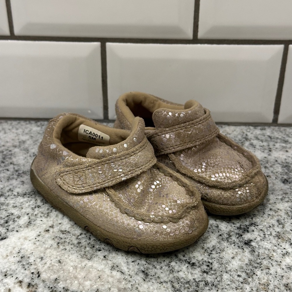 Twisted X Kids 5M Driving Mocs Gold Snake Print Leather Western Shimmer ICA0011